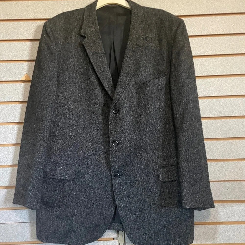 Vintage May D&F Denver Mens Gray Herringbone Wool Sport Coat‎ Blazer 44 Long